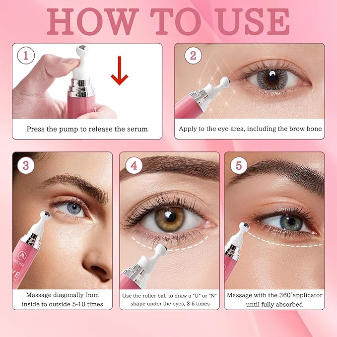 Caffeine Eye Cream for Dark Circles and Puffiness,Under Eye Cream for Fine Lines Wrinkles and Bags,Eye Care Eye Roller Serum with 360° Massage Ball