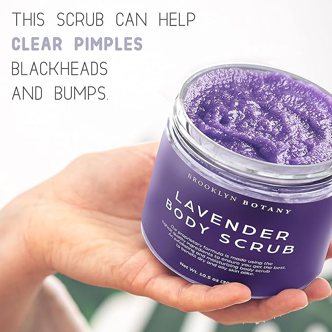 Brooklyn Botany Dead Sea Salt and Lavender Body Scrub - Moisturizing and Exfoliating Body, Face, Hand, Foot Scrub - Fights Fine Lines, Wrinkles - Great Gifts for Women & Men - 10.5 oz