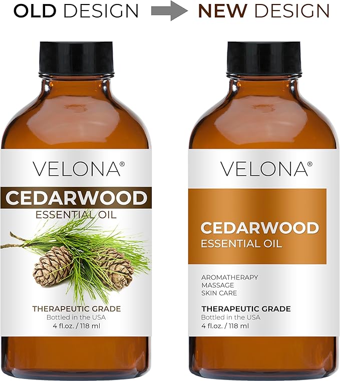 velona Cedarwood Essential Oil 4 Fl Oz | Therapeutic Grade 100% Pure and Natural | for Aromatherapy Diffuser, Massage, Skincare, Haircare, Soapmaking