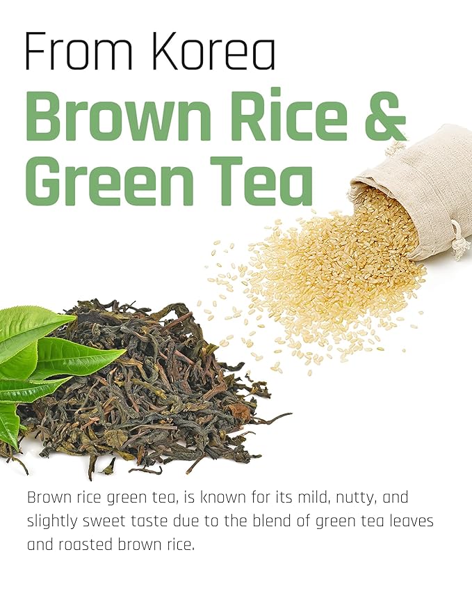 Ssanggye Brown Rice Green Tea 1.2g x 40 Tea Bags, Premium Korean Herbal Tea Hot Cold Soft Taste 4 Seasons Made in Korea