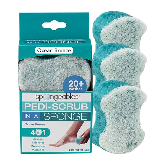 Spongables Pedi Scrub Foot Exfoliating 20+ Wash Sponge, Ocean Breeze, 3 Count