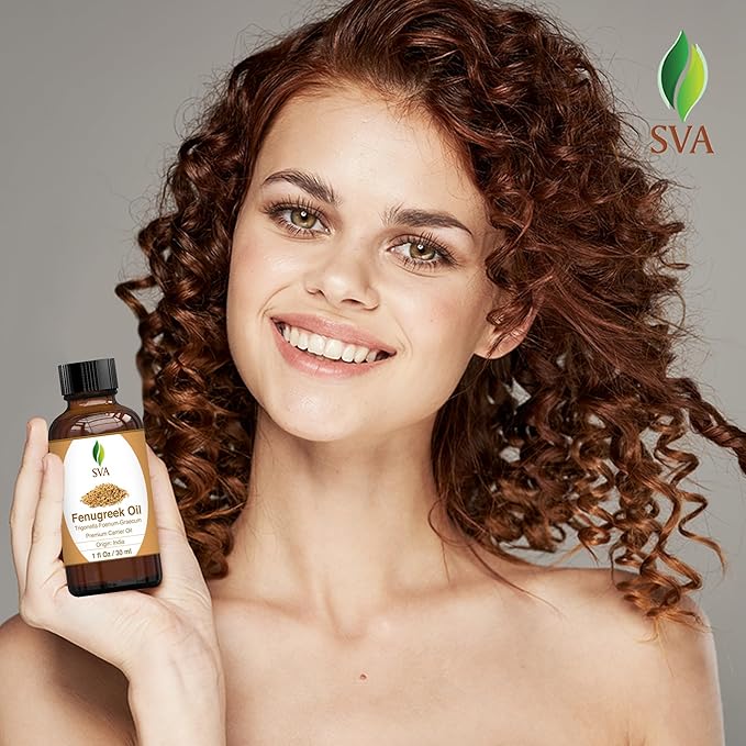 SVA Fenugreek Seed Oil - 1 Fl Oz – 100% Natural Cold Pressed Fenugreek Oil - for Face, Skin Care, Hair Care, Scalp Massage & Body Massage – Carrier Oil with Dropper