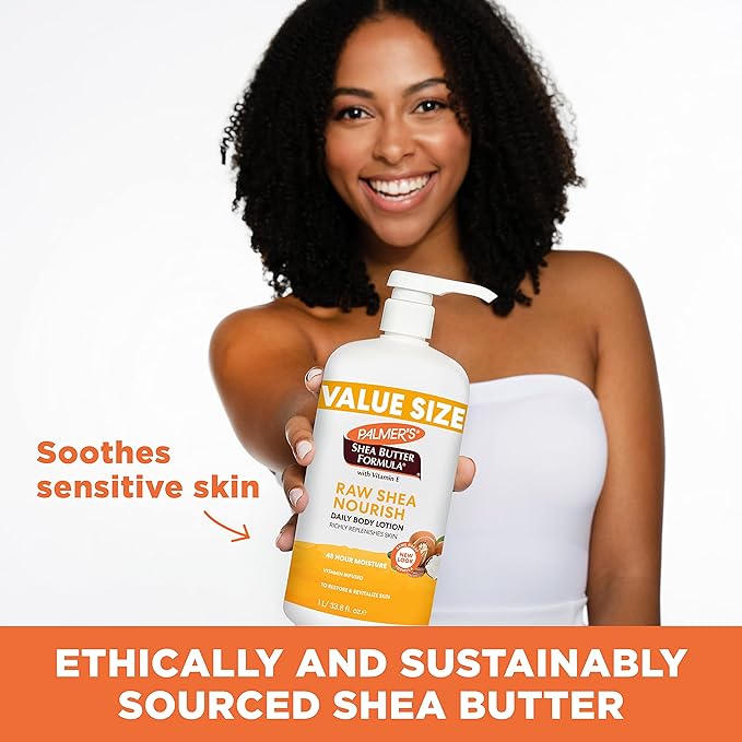 Palmer's Shea Formula Raw Shea Body Lotion for Dry Skin, Hand & Body Moisturizer, Value Size Pump Bottle, 33.8 Ounces (Pack of 1)