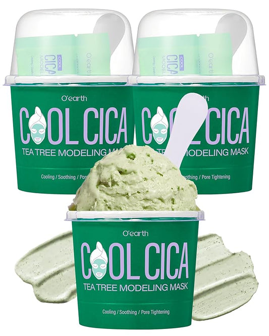 O’earth Cool Cica Tea Tree Modeling Mask- Rapid Cooling & Pore Tightening Korean DIY Home Spa Mask - Easy to Use - Hydrating & Deep Pore Cleansing, Pack of 3, 1.01oz.