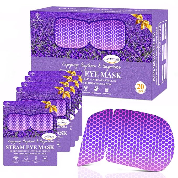20 Packs Lavender Scented Steam Eye Mask, Heated Eye Mask for Dry Eyes & Relaxation, Self Heating Eye Compress for Sleep, Spa, Travel Essentials, Stress Relief Gifts for Women & Men, Stocking Stuffers