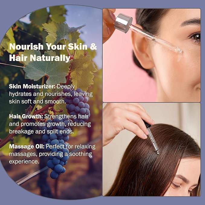 Grapeseed Oil 8 oz. Cold Pressed 100% Pure Natural Carrier For Skin, Body, Face, and Hair Growth Moisturizer. Great For Creams, Lotions, Lip balm and Soap Making.