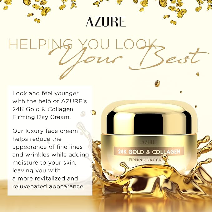 Azure Dermatologist Tested 24K Gold & Collagen Face Moisturizer - K Beauty Anti-Aging Face Cream for Firming & Skin Tightening Face Cream - Korean Skincare - All Skin Type 1.69 fl oz - 2 Pack