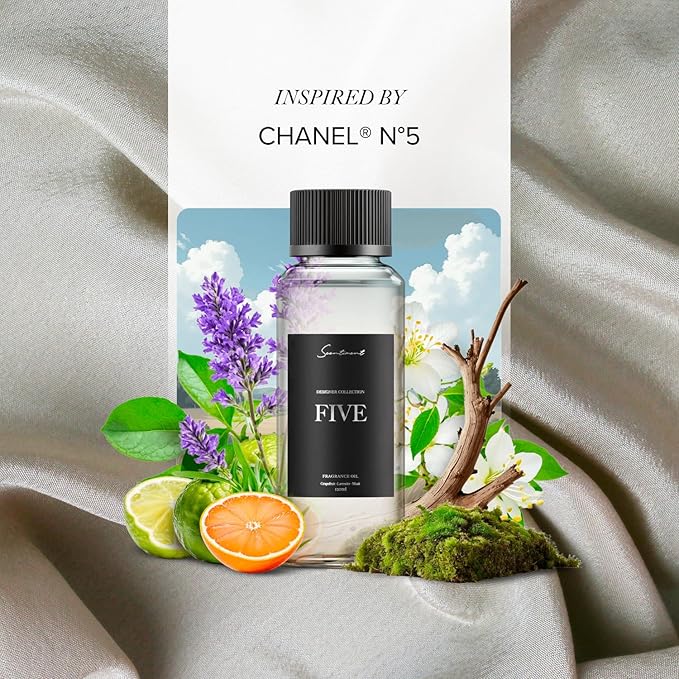 Five Designer Collection Diffuser Oils | Aromatherapy Home Fragrance | Luxurious Scent with Notes of Grapefruit, Lavender, Musk (120 mL)
