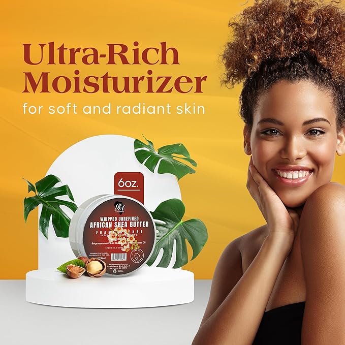 RA COSMETICS Whipped Shea Butter Frankincense - 6oz | 100% Pure & Natural African Shea Butter for Men & Women - Handcrafted Moisturizer with Essential Vitamins for Softer Lips, Healthier Skin & Hair