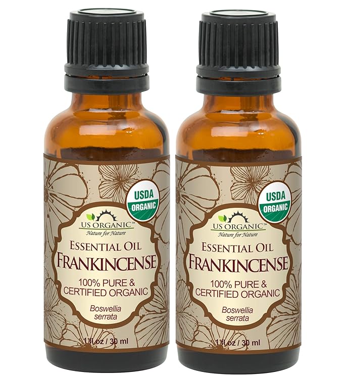 US Organic 100% Pure Frankincense Essential Oil, USDA Certified Organic, Steam Distilled, Boswellia serrata, Origin_India, Use Topically or in Diffuser (30 ml, Value 2Pack)