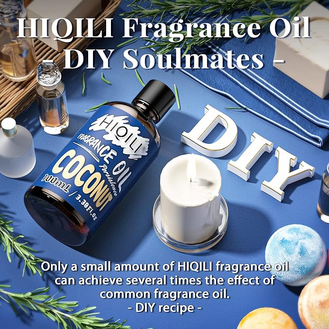 HIQILI Coconut Essential Oil 100ML - Fresh Fragrance Oil for Candle Making, Aromatherapy, Coconut Perfume for Large Room - Long Lasting Diffuser Oil 3.38 Fl Oz