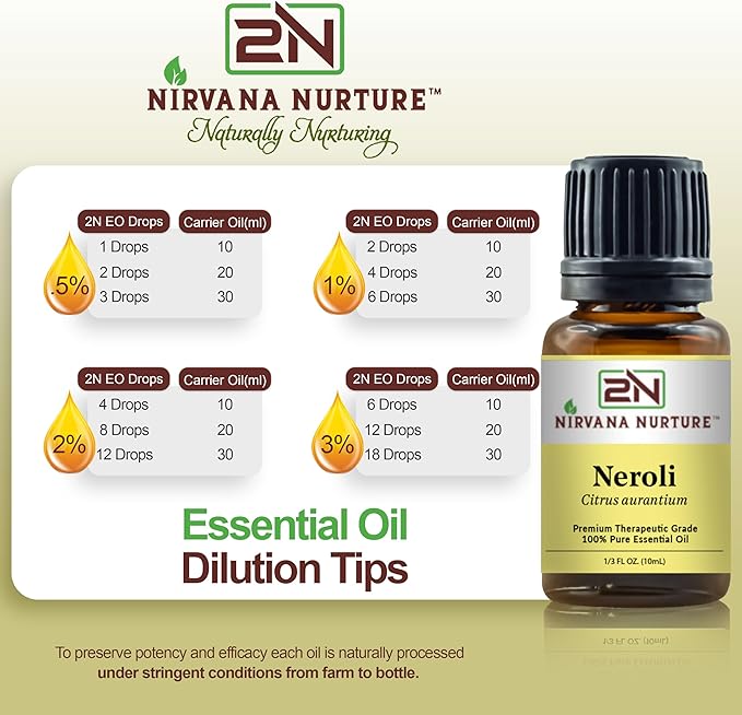 Neroli Essential Oil 100% Pure Premium Therapeutic Grade, Undiluted - Aromatherapy Diffuser for Calm and Relaxation, Skin Care, Hair Care