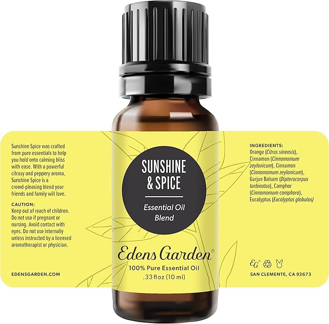 Edens Garden Sunshine Spice Essential Oil Blend- 100% Pure Premium Grade, Undiluted, Natural, Therapeutic, Aromatherapy, The Best for Diffusing, Candle, Laundry, Humidifiers 10 ml (.33 fl oz)