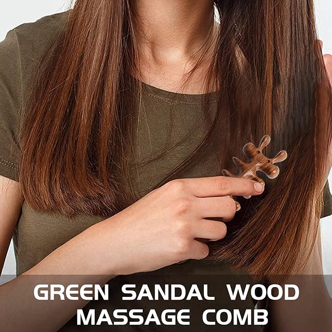 Frestyle Natural Wood Wide Tooth Hair Comb Head Scalp Massage No Static Green Sandalwood Hair Pick Wooden Comb for Women Men Kids Hair Neck Hands Legs Caring Tool (Cute Insect), Brown