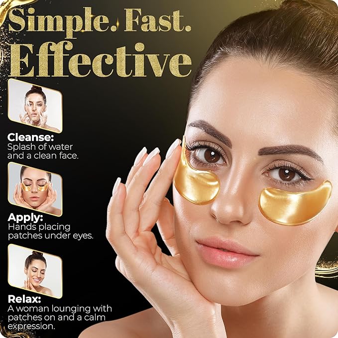 Under Eye Masks (30 Pairs), 24K Gold Under Eye Patches for Puffy Eyes, Dark Circles, Eye Bags, Refreshes Skin, Firm Glowy Youthful More Elastic Skin Hydration, Collagen Skin Care Products