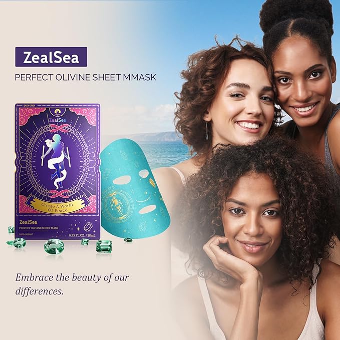 Zealsea Face Masks Skincare, Collagen Face Mask for Anti Aging, Hydrating Face Masks, Astaxanthin Q10 Face Mask for Antioxidant, Magic All-in-one Sheet Mask, Self Care Gift for at Home Spa Party 6pack