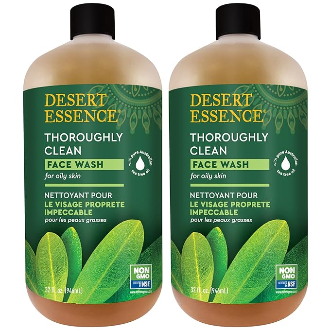 Desert Essence Thoroughly Clean Face Wash - Original - 32 Fl Oz - Pack of 2 -Tea Tree Oil -For Soft Radiant Skin - Gentle Cleanser - Extracts Of Goldenseal, Awapuhi, & Chamomile Essential Oils