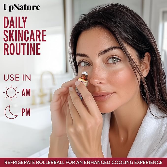 UpNature Beauty Essential Oil Blend Roll On - 100% Organic Castor Oil & Frankincense for Face - Wrinkles Dark Circles Under Eye Roller Ball Rollerball