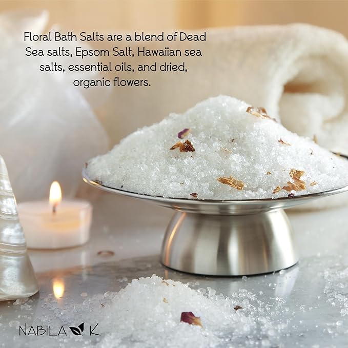 Assorted Bath Salts (Set of 6) by Nabila K - Dead Sea Salt & Epsom Salt Scrub & Soak - Exfoliates & Hydrates Skin, Botanical Essential Oils - Bubble Bath Accessories for All Skins Types, 2 oz