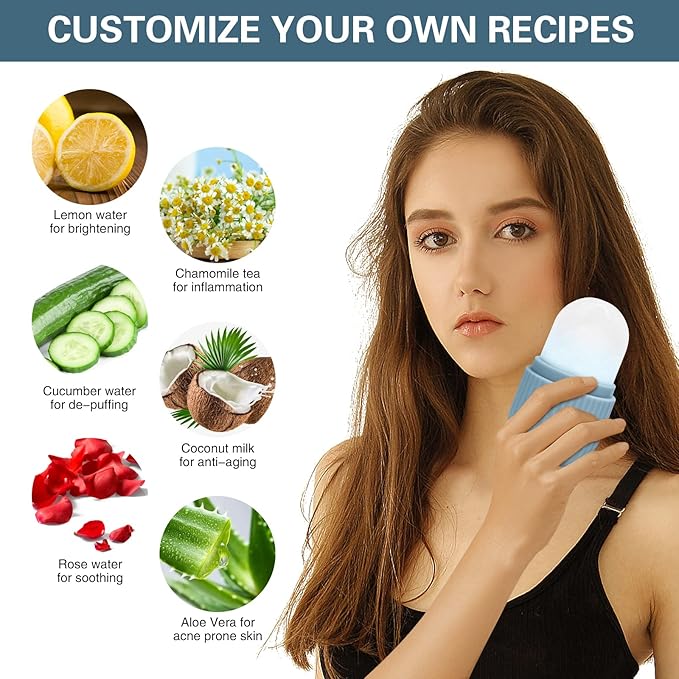 Ice Face Roller, Eye Puffiness Relief, Silicone Facial Massage Ice Mold, Reusable Face Massage, Blue