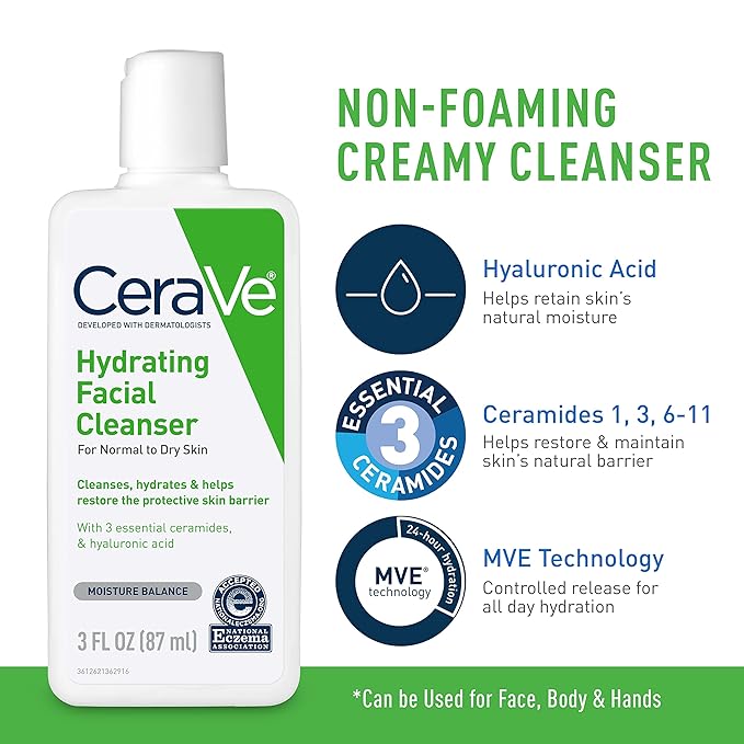 CeraVe AM Face Moisturizer with SPF, PM Face Moisturizer & Hydrating Face Wash Skin Care Routine for Morning & Night | Travel Size Toiletries | 3oz Lotion + 3oz Lotion + 3oz Cleanser