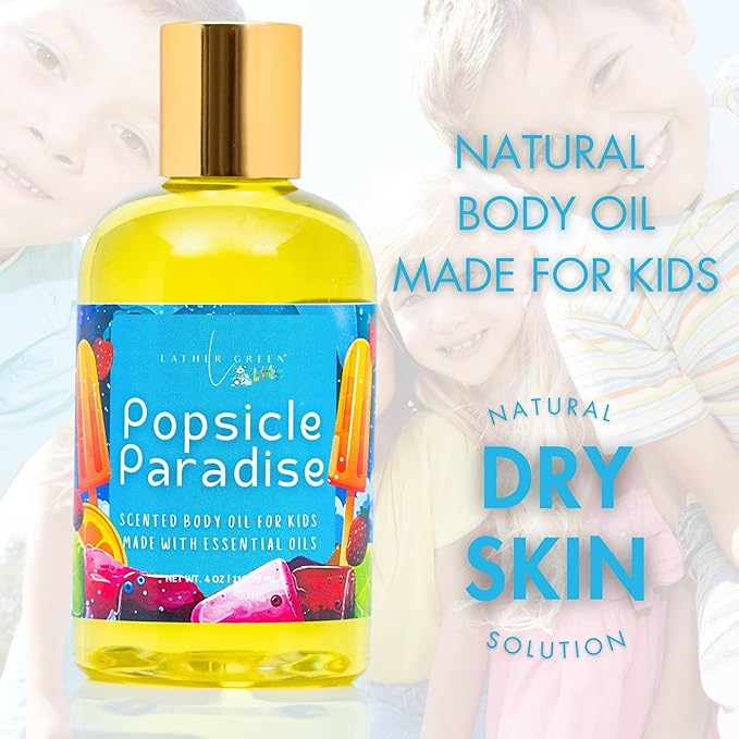 Popsicle Paradise Kids Body Oil, Lightweight Moisturizer with Jojoba Oil, Naturally Scented Kids Body Oil, Non-Greasy, Paraben-Free, Gentle Hydration for Delicate Skin, 4 oz