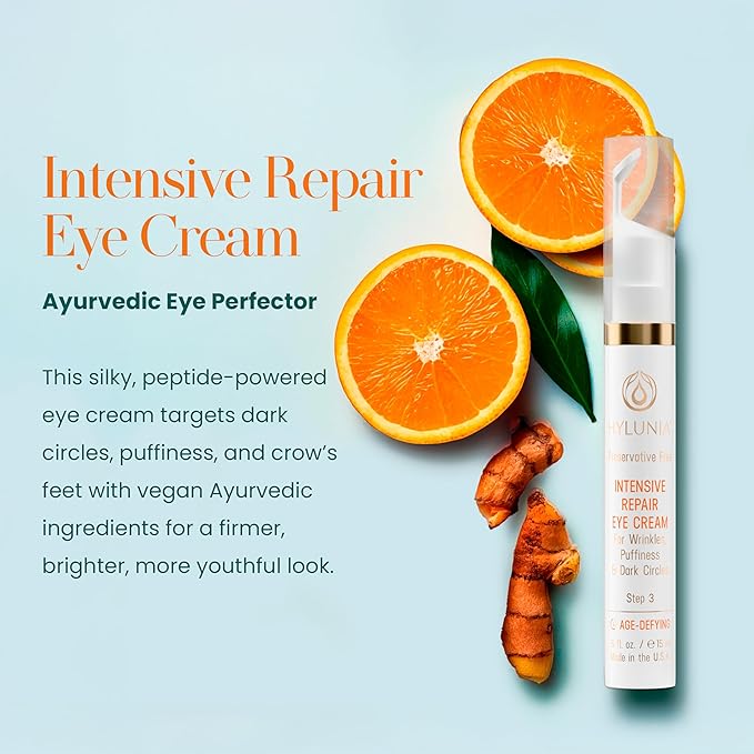 Hylunia Intensive Repair Eye Cream – Hydrating & Firming with Peptides, Vitamin C & Hyaluronic Acid – Reduces Dark Circles, Puffiness & Fine Lines – Lightweight, Vegan, Clean Skincare