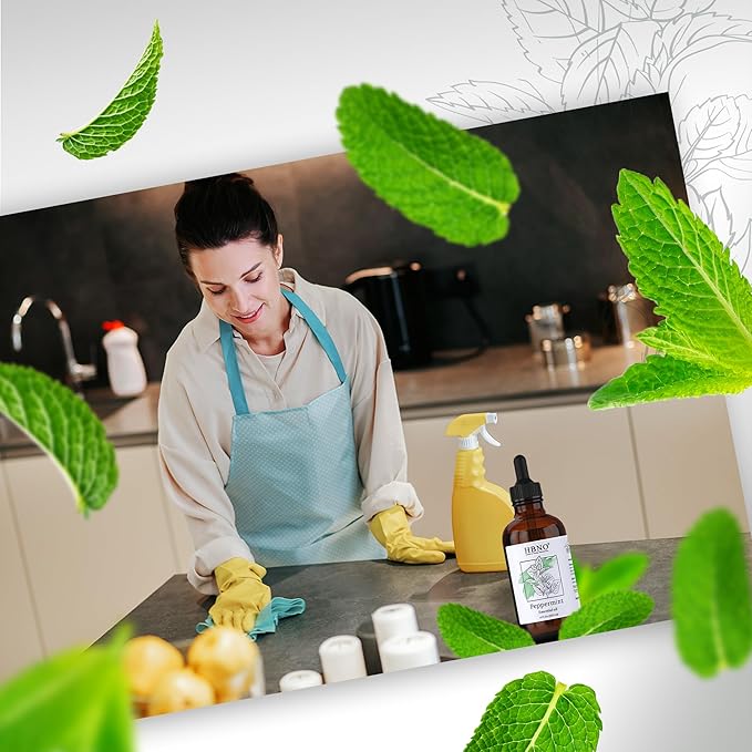 HBNO California Bottled Peppermint Essential Oil 4 fl oz (120ml) - Premium Grade Natural Peppermint Oil for Hair, Skin & Scalp Care - Ideal for Masage, Diffusers & Aromatherapy - with Glass Dropper