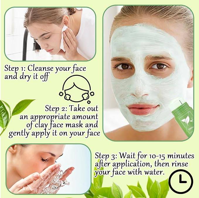 2 Pack Green Tea Purifying Clay Face Mask,Deep Cleansing Pore Green Tea Blackhead Remover Mud Mask Stick for Face & Nose,Oil Control Long Lasting Moisturizing Facial Mask for All Skin Types