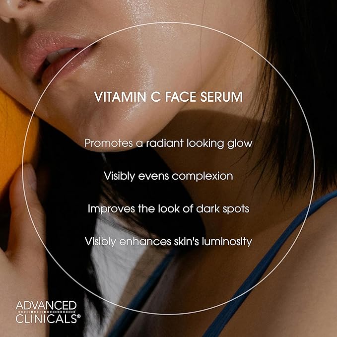 Advanced Clinicals Brightening Vitamin C Serum For Face With Glycolic Acid + Lactic Acid | Vitamin C Eye Serum Face Moisturizer For Improving Look Of Dark Spots & Uneven Complexion, 1.75 Fl Oz