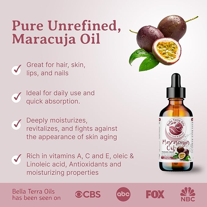Bella Terra Oils - Maracuja Seed Oil 4oz - Dive into The Passion Fruit's Nutritional Profile, Enriched with Vitamin A & Essential Fatty Acids, for Natural Skin Nourishment