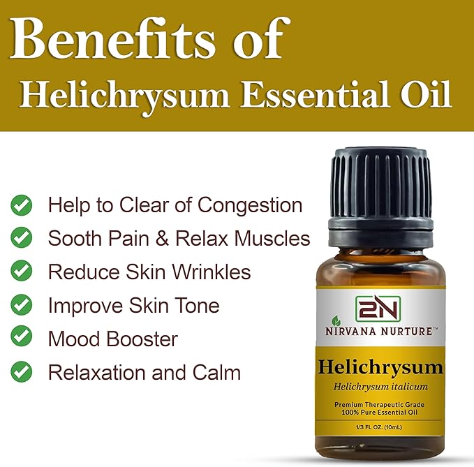 Helichrysum Essential Oil 100% Pure Premium Therapeutic Grade, Undiluted - Aromatherapy Diffuser for Calm and Relaxation, Skin Care, Hair Care