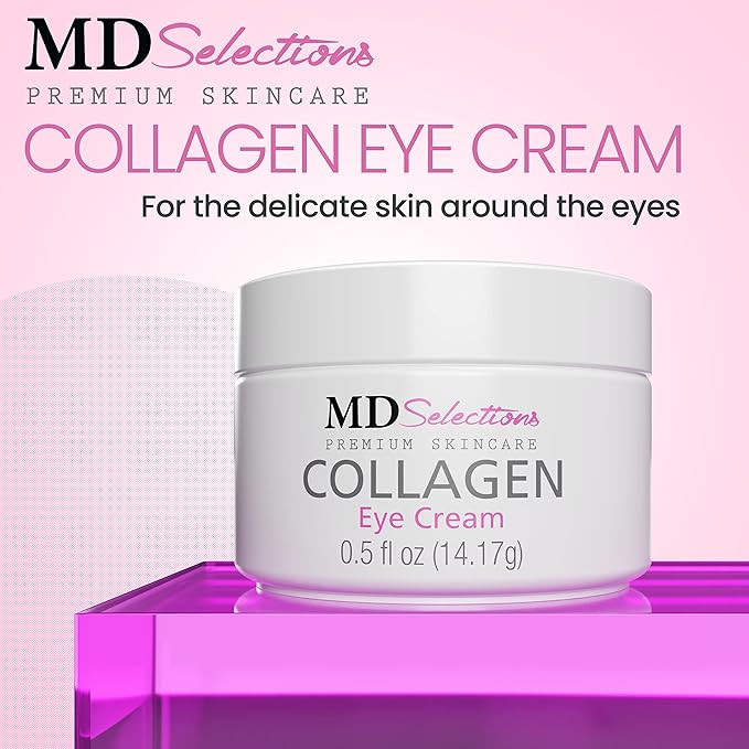 Collagen Eye Cream with Hyaluronic Acid, Under Eye Cream for Puffiness, Under Eye Bags, Hydrating Under Eye Cream, Eye Skin Care, 0.5+0.5 Fl Oz (Pack of 2)