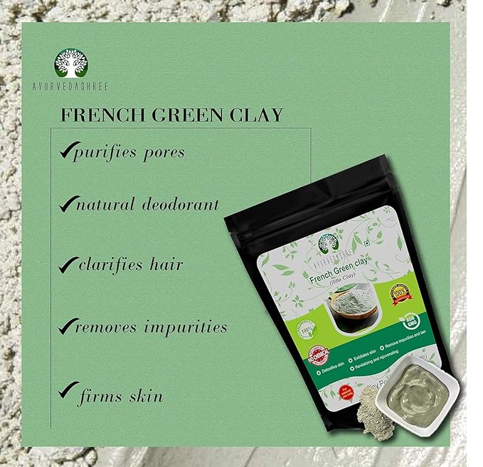 French Green Clay Powder 50 Gm | 100% Pure Montmorillonite Clay | Absorbs Excess Oil | Highly Recommended For Oily Skin | Deep Facial Cleanser