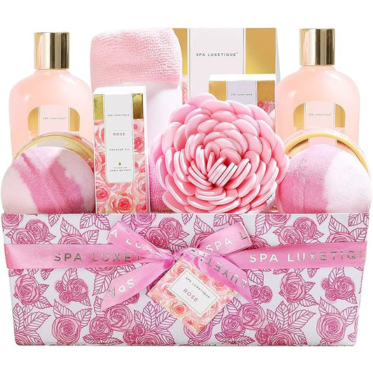 Spa Gift Baskets for Women, Spa Luxetique Bath Set, 12 Pcs Rose Gifts Set with Bu