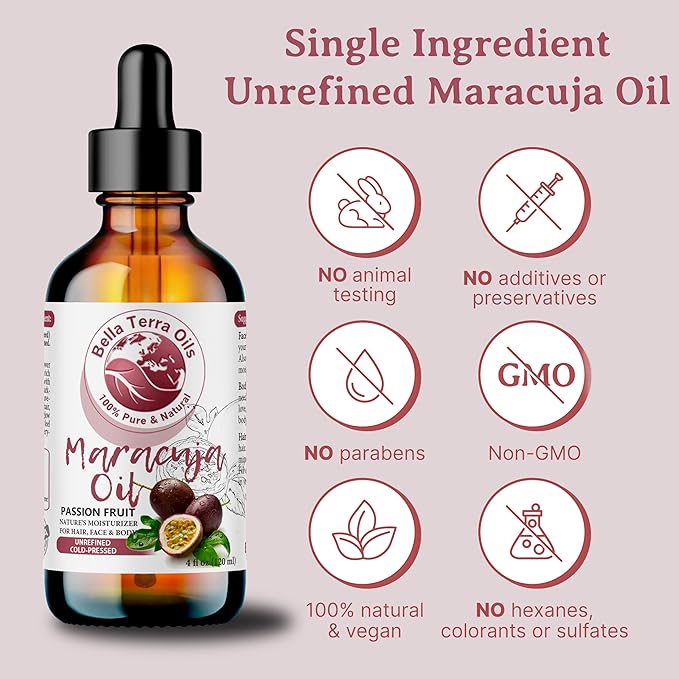 Bella Terra Oils - Maracuja Seed Oil 4oz - Dive into The Passion Fruit's Nutritional Profile, Enriched with Vitamin A & Essential Fatty Acids, for Natural Skin Nourishment