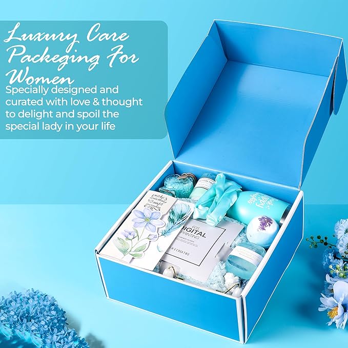 Birthday Gifts For Women, Self Care Gifts For Women - Jade Roller, 10 in 1 Spa Basket Care Package, Get Well Soon Gifts w/ Plush Blanket, Relaxing Spa Gift Basket, Birthday Gift Basket For Mom Wife