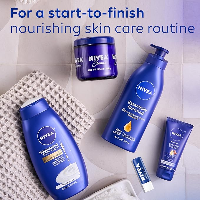 NIVEA Essentially Enriched Body Lotion for Dry Skin, Skin Care Gifts for Mom, 16.9 Fl Oz Pump Bottle, Pack of 2