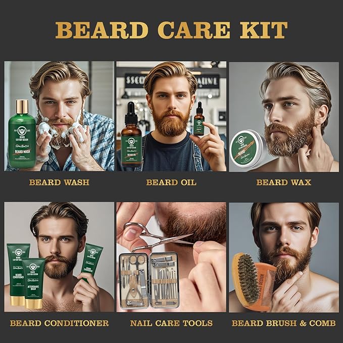Father's Day Bath & Beard Gift Set for Men - 13-Piece Luxury Grooming Kit with Beard Wash | Perfect Christmas, Birthday, Valentine's Day Gifts for Him/Dad, Self Care Ideal All Occasion Holiday Present