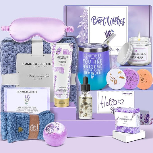 Spa Gift Baskets for Women - Spring Bath and Body Works Set, Relaxing Sympathy Box for Mom, Sister, Wife, Lover