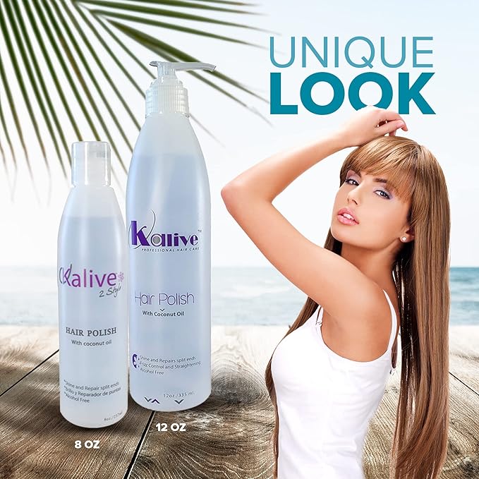 KALIVE Hair Polish with Coconut Oil - Nourishing, Smoothing for Frizzy, Dry, and Damaged Hair - 12 oz, Anti-Frizz Product