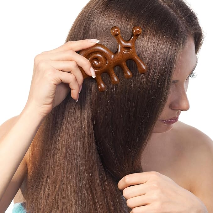 Manual Scalp Massager - Sandalwood Massager Tool for Scalp, Eye, Facial, Neck - Snail Massage Gua Sha Comb for Men Women