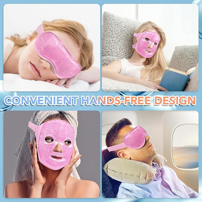 XPCARE Colding Ice Face Mask and Cooling Eye Mask for Puffy Eyes & Migraine Relief Gel Eye Mask Cool Face Ice Masks for Dark Circles Eye Surgery Sleeping Pressure Headaches Skin Care(Pink)