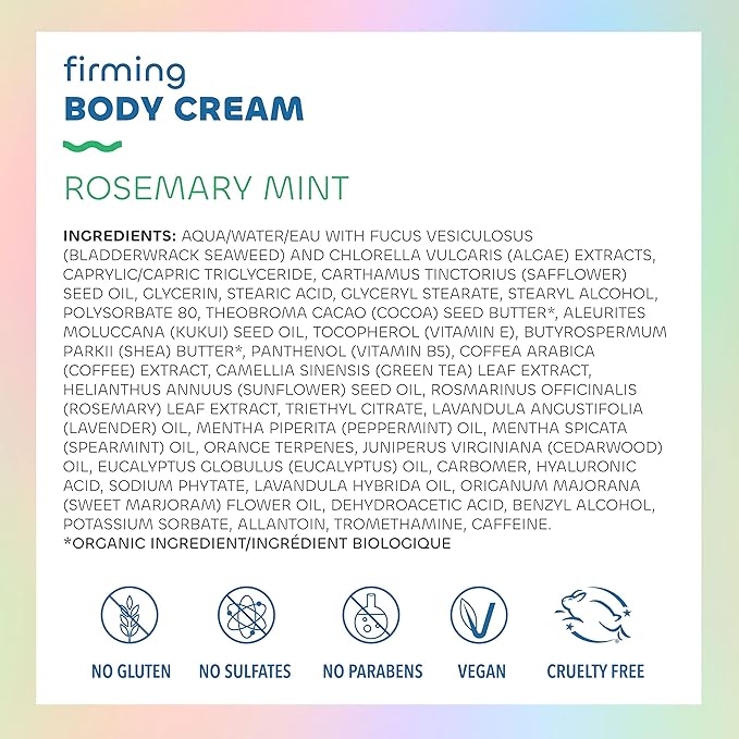 Seaweed Bath Co. Firming Body Cream, Rosemary Mint Scent, 6 Ounce (Pack of 2), Skin Toning Hand & Body Lotion Moisturizer for Dry Skin, with Sustainably Harvested Seaweed, Chlorella, Green Coffee Bean