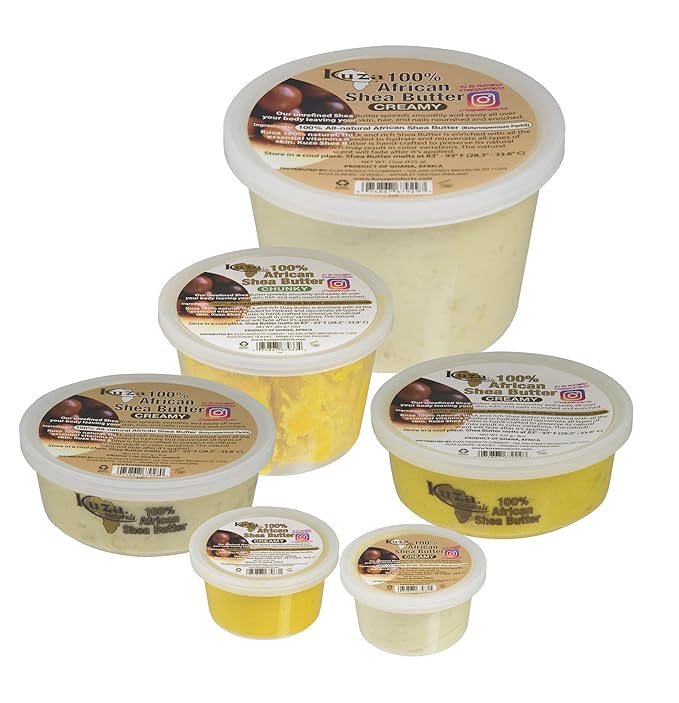 Kuza 100% African Shea Butter with Borututu - Creamy, Yellow - for Skin, Hair and Nails, 15 oz