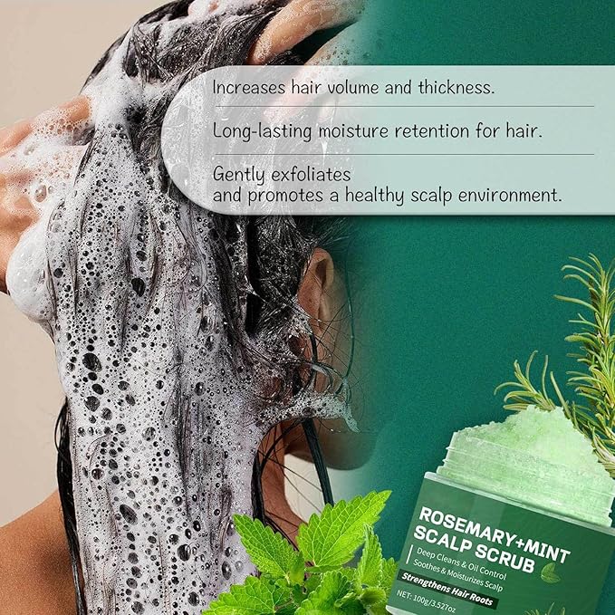 Scalp Scrub, Rosemary Mint Scalp Exfoliator Scrub with a Silicone Scalp Massager, Clarify and Remove Build Up, Deep Cleansing, Scalp Soothing, Reduce Oily Hair, Promotes Hair Growth