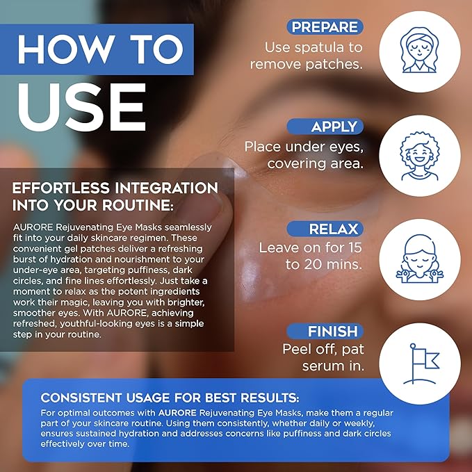AURORE Under Eye Patches with Hyaluronic Acid, Collagen, Niacinamide - for Puffy Eyes, Dark Circles, Wrinkles, Fine Lines - Hydrating & Brightening, 30 pairs (60 gel patches) - Rejuvenating Eye Masks