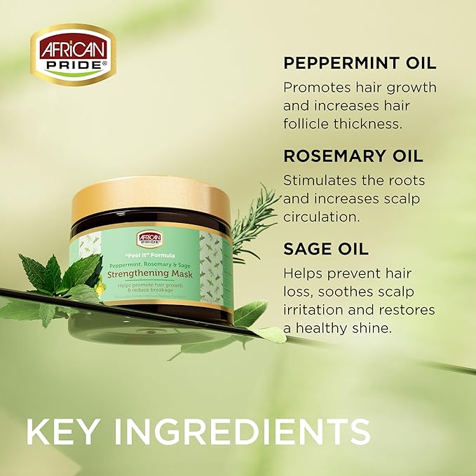 African Pride Feel It Formula, Hair Strengthening Mask - Peppermint, Rosemary, & Sage - Aids Growth, Nourishing Treatment for Split Ends & Dry Scalp for All Hair Types 12oz (Pack of 3)