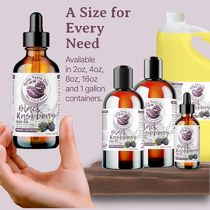 Bella Terra Oils - Black Raspberry Seed Oil 8oz - Embrace the Cosmetic Wonder of Raspberry Seed & Black Seed Oil Fusion, Replete with Tocopherols & Tocotrienols