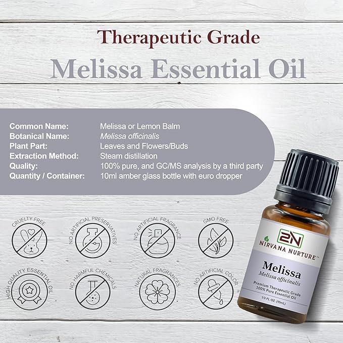 Melissa Essential Oil 100% Pure Premium Therapeutic Grade, Undiluted - Aromatherapy Diffuser for Calm and Relaxation, Skin Care, Hair Care